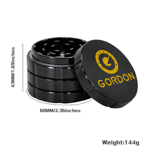 Gordon 4 Lay Aluminum Alloy Herb Grinder, Black 60 mm Smoker Grinder, Easy Clean Herb Grinders